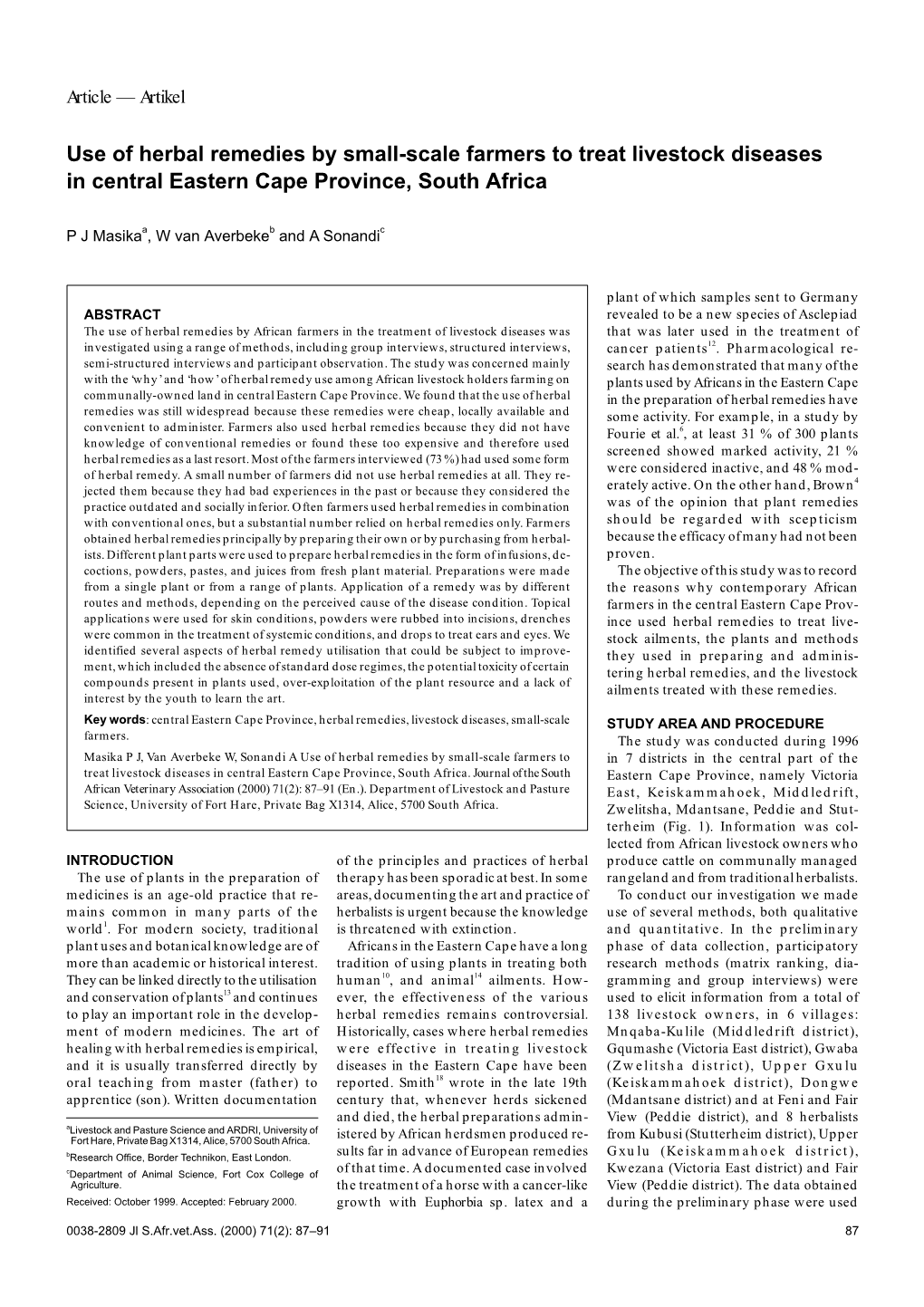 Use of Herbal Remedies by Small-Scale Farmers to Treat Livestock Diseases in Central Eastern Cape Province, South Africa