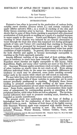 Histology of Apple Fruit Tissue in Relation to Cracking 1