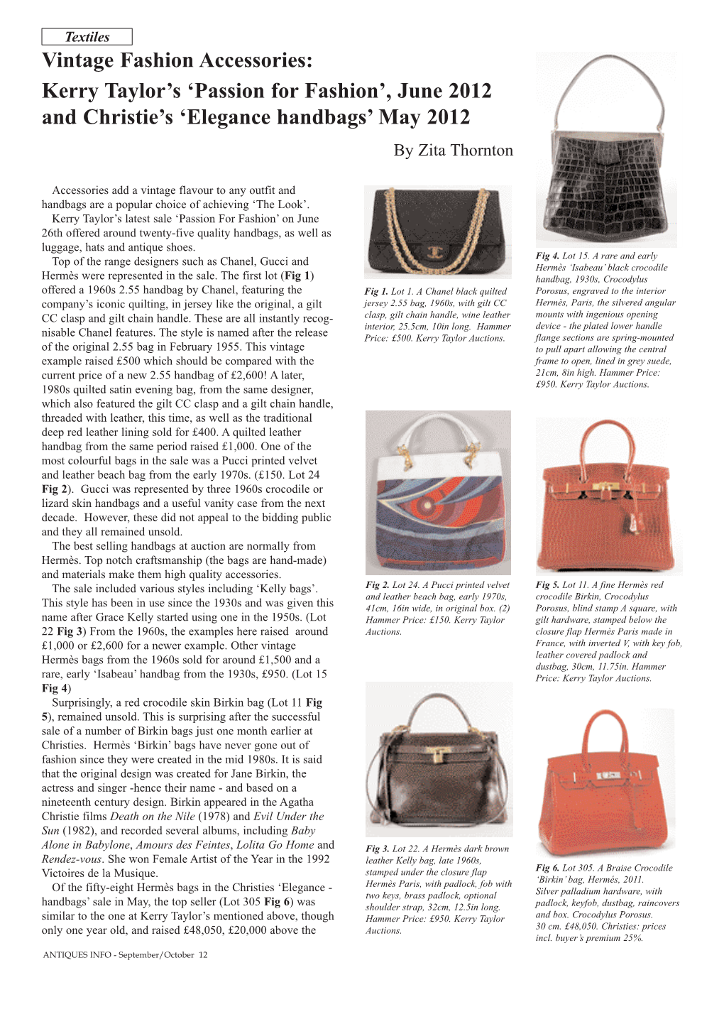 Vintage Fashion Accessories: Kerry Taylor’S ‘Passion for Fashion’, June 2012 and Christie’S ‘Elegance Handbags’ May 2012 by Zita Thornton