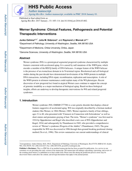 Werner Syndrome: Clinical Features, Pathogenesis and Potential Therapeutic Interventions