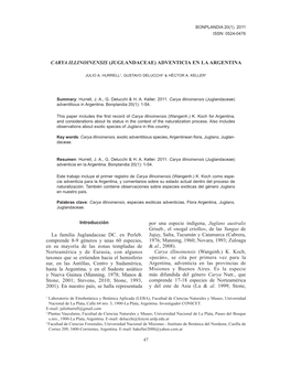 CARYA ILLINOINENSIS (JUGLANDACEAE) ADVENTICIA EN LA ARGENTINA La Familia Juglandaceae DC. Ex Perleb. Comprende 8-9 Géneros Y Un