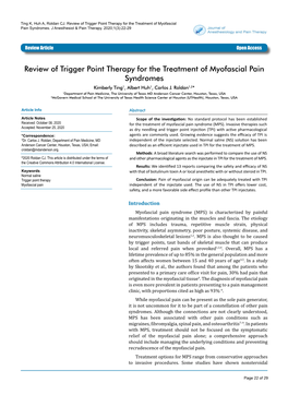 Review of Trigger Point Therapy for the Treatment of Myofascial Pain Syndromes