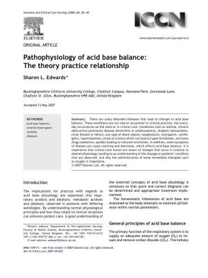 Pathophysiology of Acid Base Balance: the Theory Practice Relationship