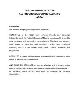 The Constitution of the All Progressive Grand Alliance (Apga)
