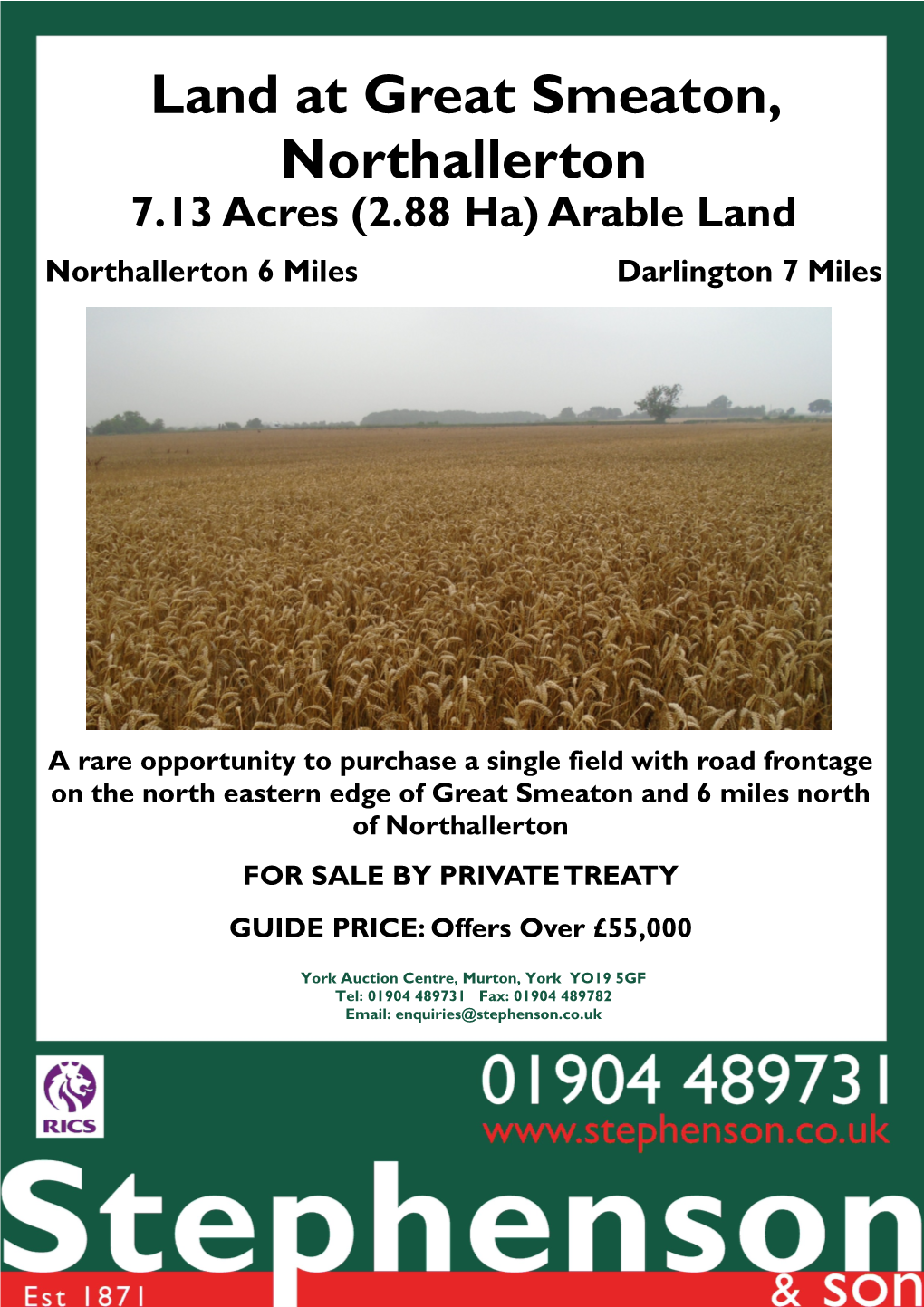 Land at Great Smeaton, Northallerton 7.13 Acres (2.88 Ha) Arable Land