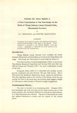 NOTES on THAI BIRDS 2. a First Contribution to Our Knowledge on the Birds of Thung Salaeng Luang National Park, Phitsanulok Province