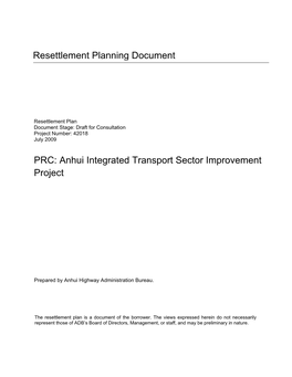 PRC: Anhui Integrated Transport Sector Improvement Project
