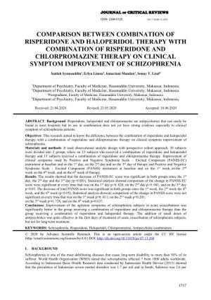 Comparison Between Combination of Risperidone and Haloperidol Therapy with Combination of Risperidone and Chlorpromazine Therapy