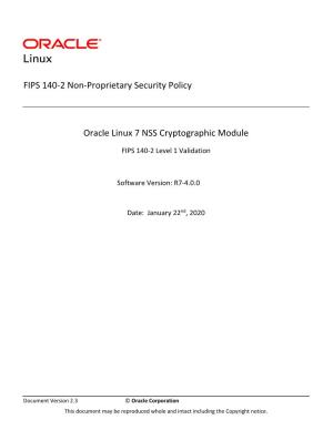 FIPS 140-2 Non-Proprietary Security Policy Oracle Linux 7 NSS