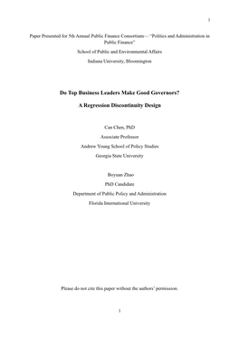 Do Top Business Leaders Make Good Governors? a Regression Discontinuity Design