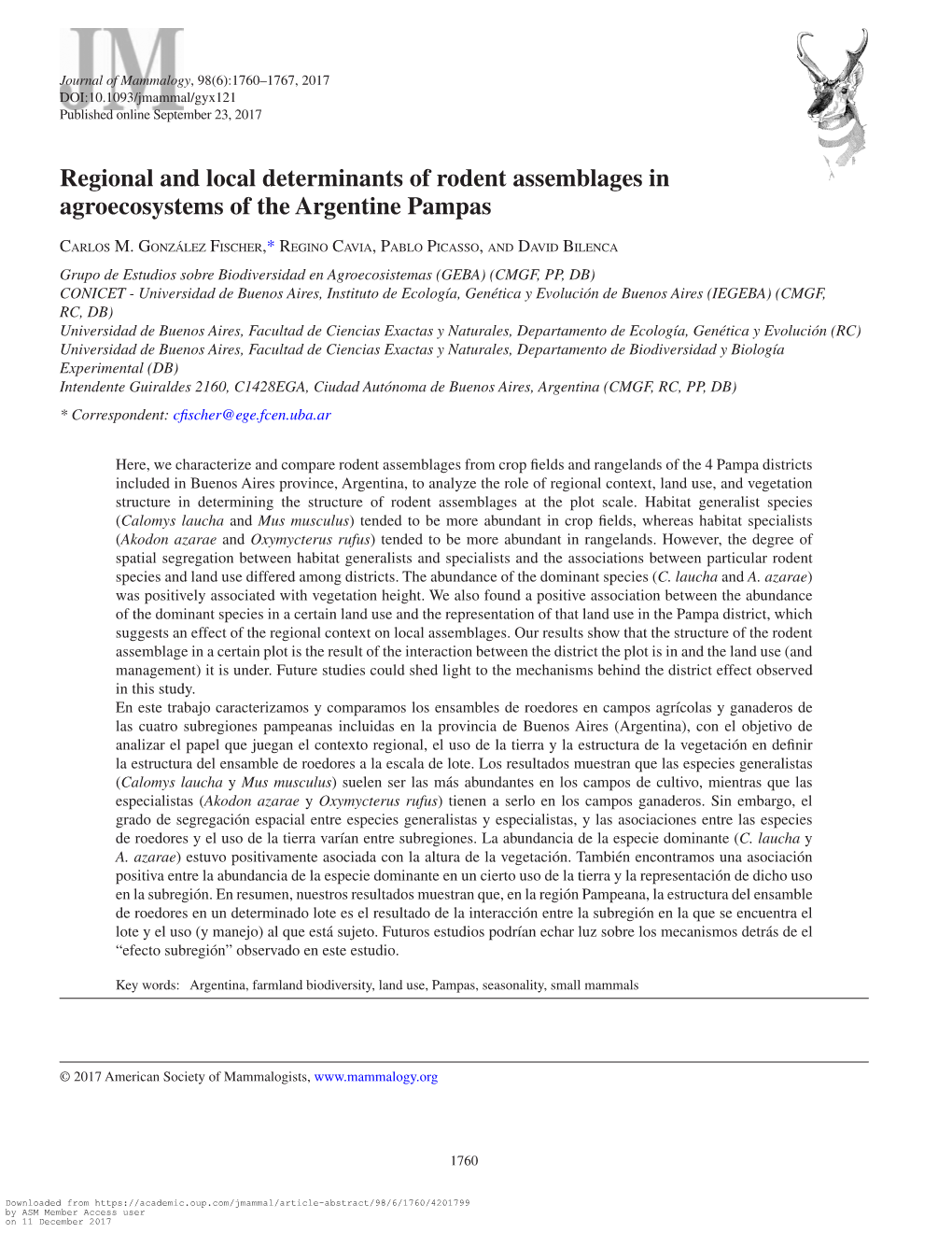 Regional and Local Determinants of Rodent Assemblages in Agroecosystems of the Argentine Pampas