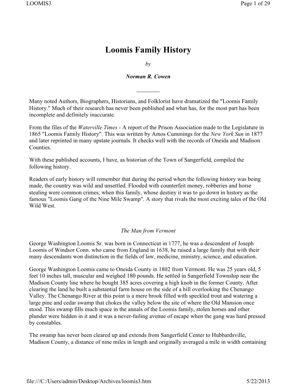 Loomis Family History