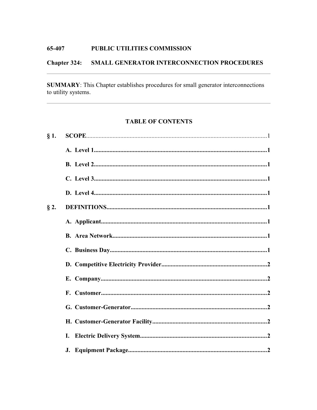 Chapter 324: SMALL GENERATOR INTERCONNECTION PROCEDURES