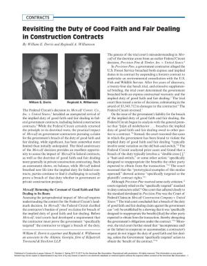 Revisiting the Duty of Good Faith and Fair Dealing in Construction Contracts by William E