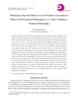 Case Study of Hebrew Old Testament Phalasaphiya, Ie, False―Prophecy