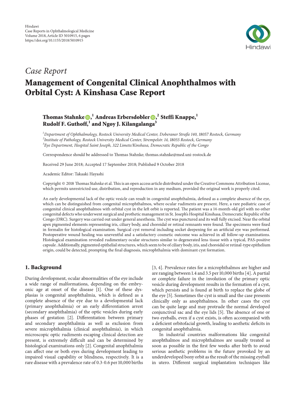 Case Report Management of Congenital Clinical Anophthalmos with Orbital