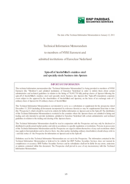 Technical Information Memorandum to Members of NYSE Euronext And