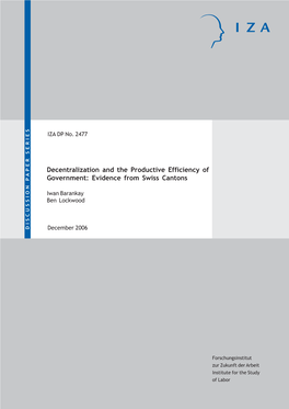 Decentralization and the Productive Efficiency of Government: Evidence from Swiss Cantons