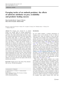 Foraging Tactics of an Ambush Predator: the Effects of Substrate Attributes on Prey Availability and Predator Feeding Success