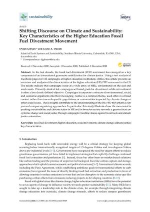 Key Characteristics of the Higher Education Fossil Fuel Divestment Movement