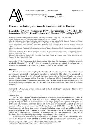 Two New Sordariomycetes Records from Forest Soils in Thailand