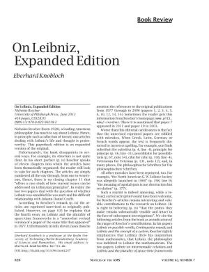 On Leibniz, Expanded Edition Eberhard Knobloch