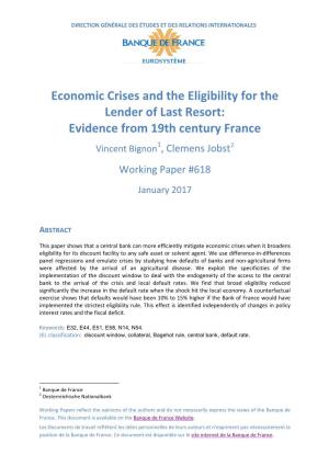 Economic Crises and the Eligibility for the Lender of Last Resort: Evidence from 19Th Century France