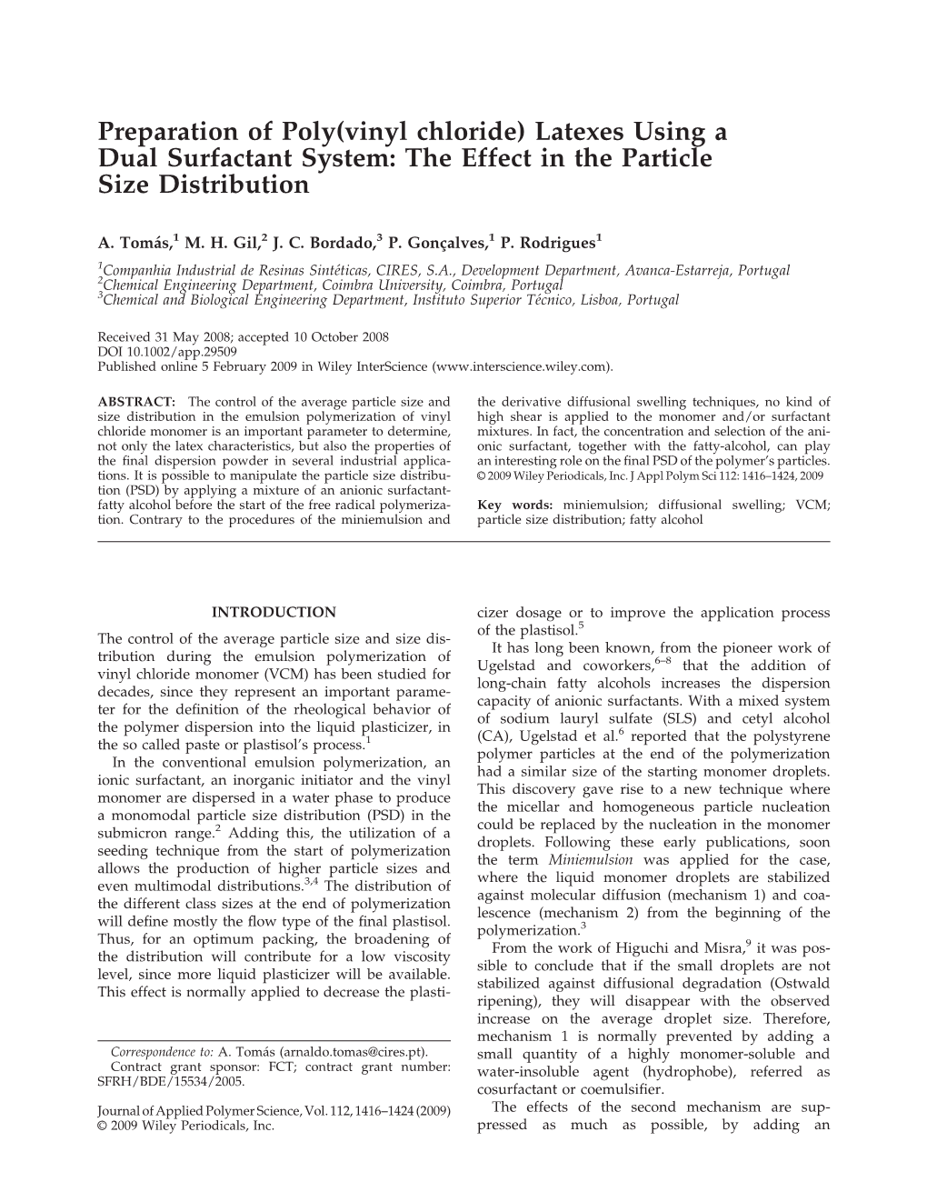 Preparation of Poly(Vinyl Chloride) Latexes Using a Dual Surfactant System: the Effect in the Particle Size Distribution