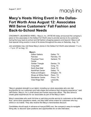 Macy's Hosts Hiring Event in the Dallas