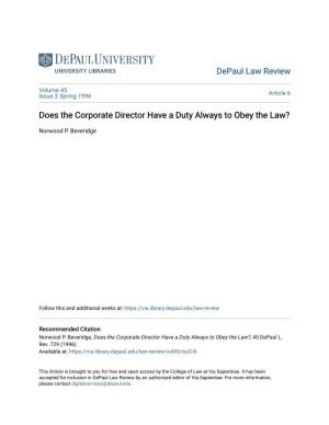 Does the Corporate Director Have a Duty Always to Obey the Law?