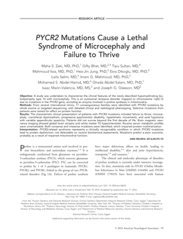 PYCR2 Mutations Cause a Lethal Syndrome of Microcephaly and Failure to Thrive