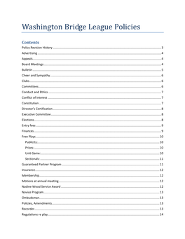 Washington Bridge League Policies