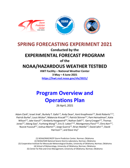 Program Overview and Operations Plan 26 April, 2021
