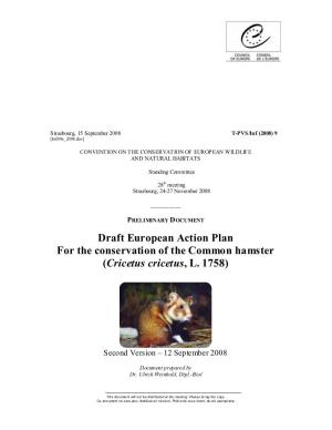 Draft European Action Plan for the Conservation of the Common Hamster (Cricetus Cricetus , L