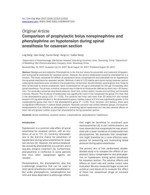 Original Article Comparison of Prophylactic Bolus Norepinephrine and Phenylephrine on Hypotension During Spinal Anesthesia for Cesarean Section