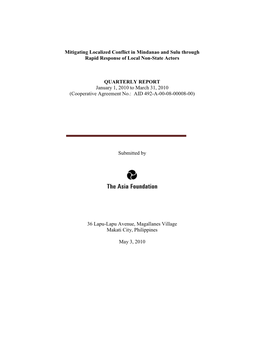 Mitigating Localized Conflict in Mindanao and Sulu Through Rapid Response of Local Non-State Actors