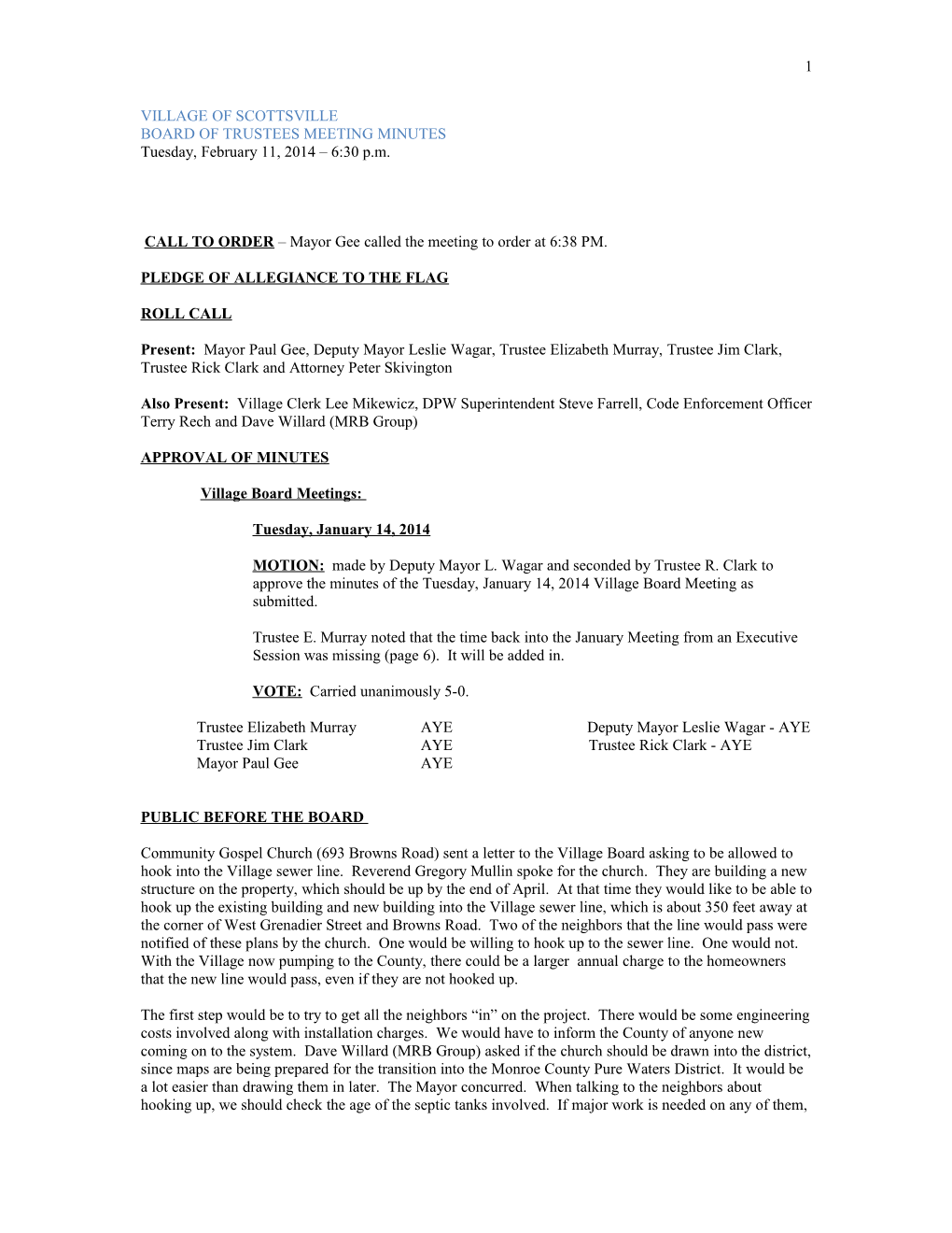 VILLAGE of SCOTTSVILLE BOARD MEETING	Tuesday, March 11, 2003 s1