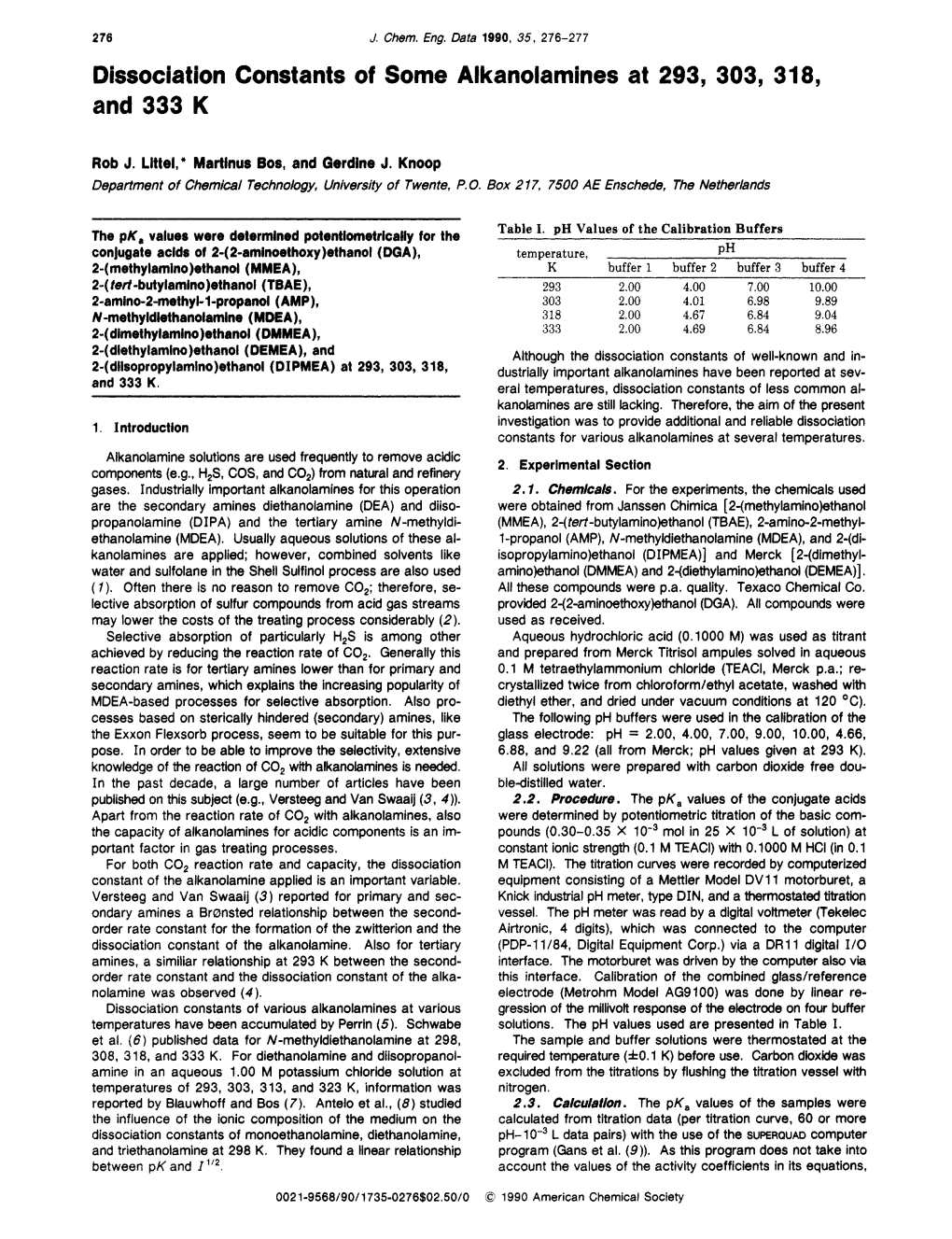 Dissociation Constants of Some Alkanolamines at 293, 303, 318, and 333 K