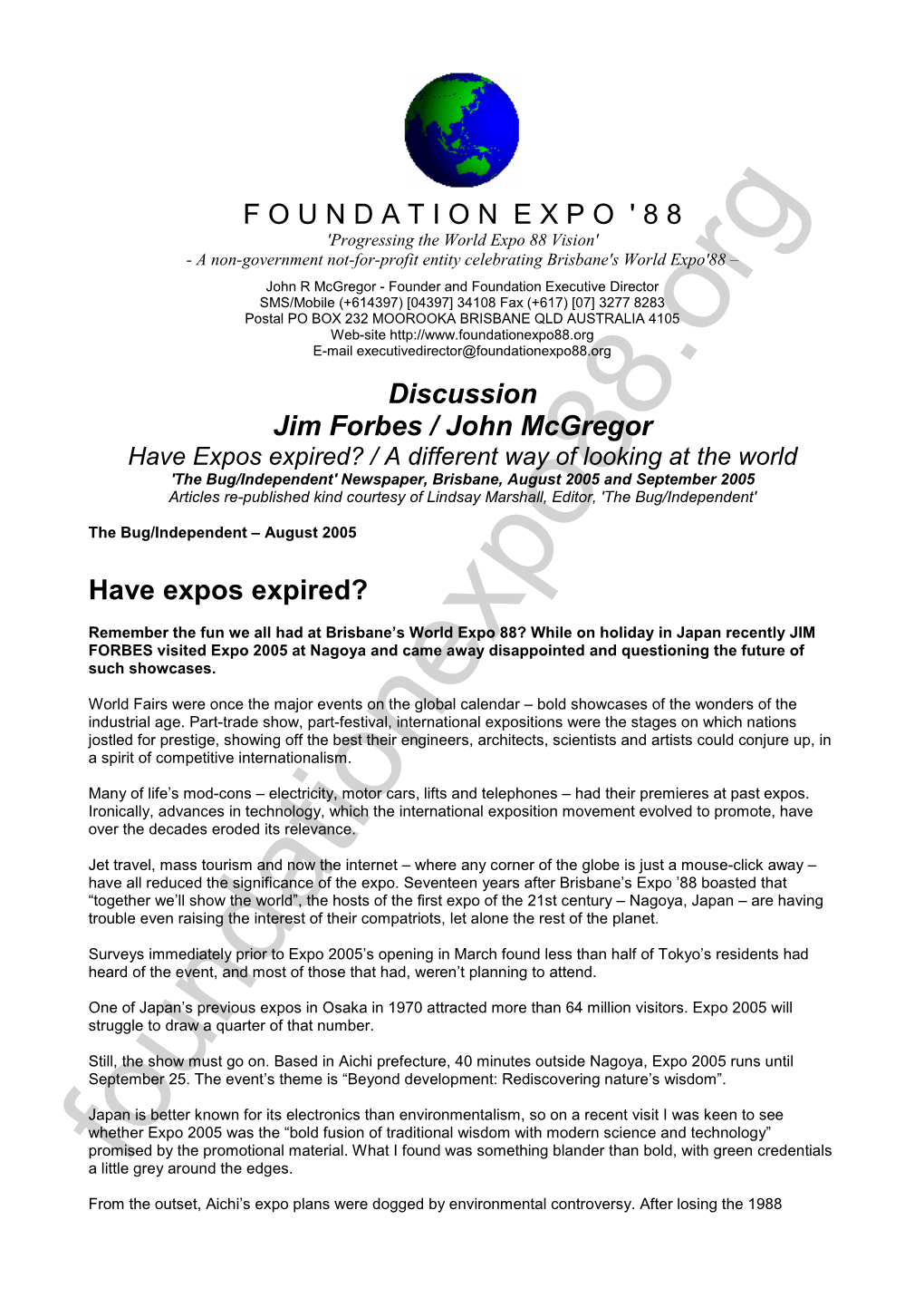 Foundationexpo88.Org Forbes-Mcgregor Expo