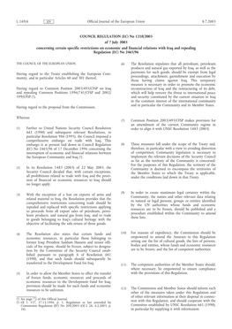 COUNCIL REGULATION (EC) No 1210/2003