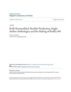 Rolle Reassembled: Booklet Production, Single- Author Anthologies, and the Making of Bodley 861 Andrew B
