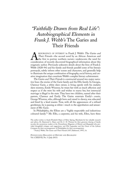 Autobiographical Elements in Frank J. Webb's the Garies and Their Friends