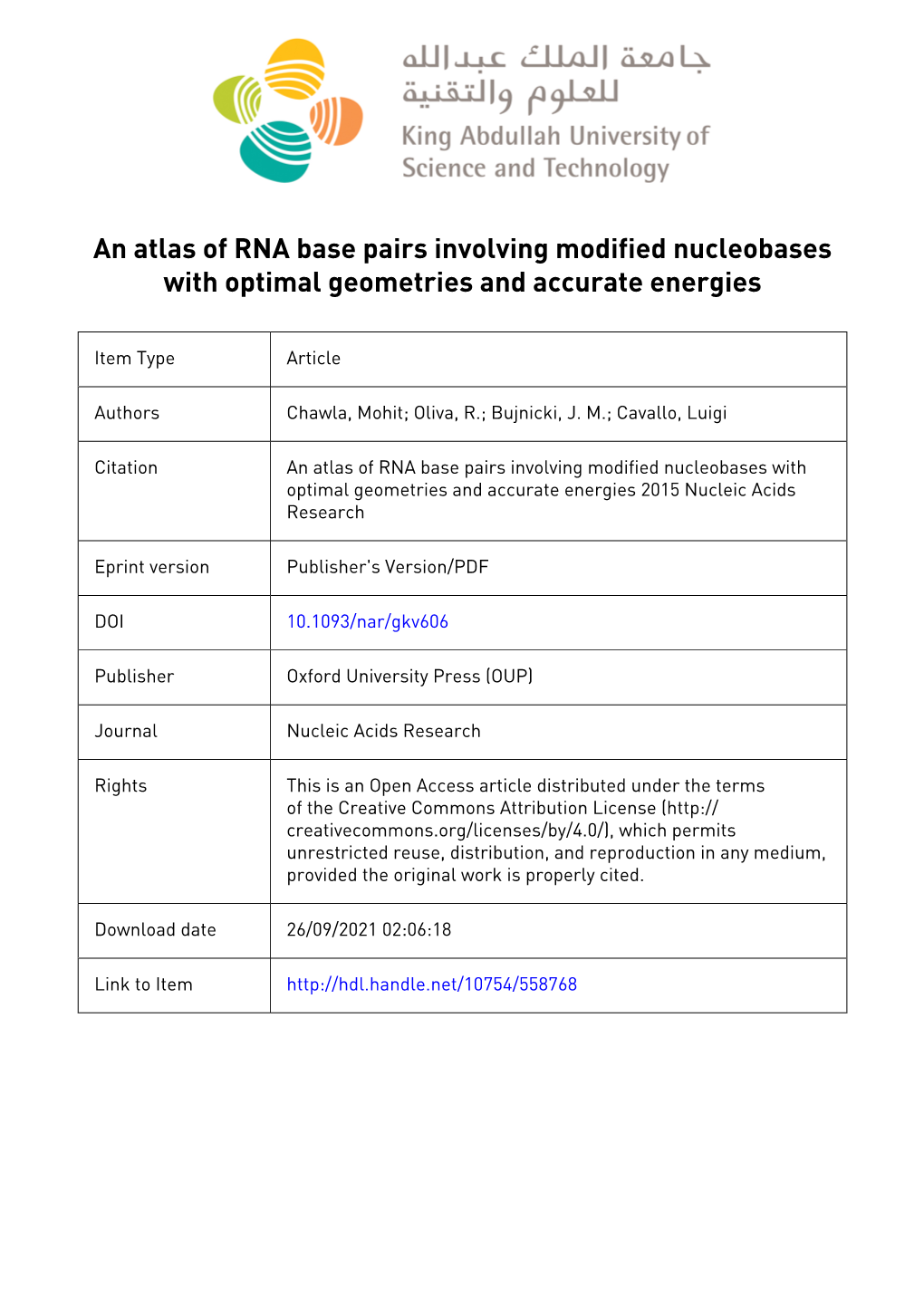 An Atlas of RNA Base Pairs Involving Modified Nucleobases with Optimal Geometries and Accurate Energies