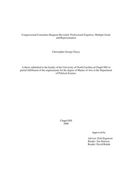 Congressional Committee Requests Revisited: Professional Expertise, Multiple Goals and Representation