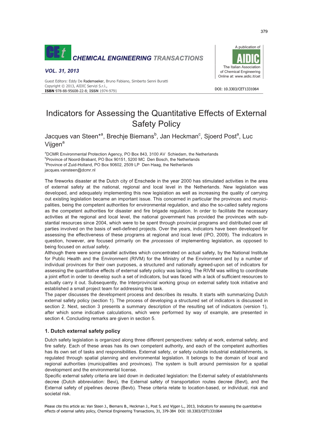 Indicators for Assessing the Quantitative Effects of External