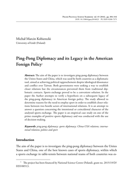 Ping-Pong Diplomacy and Its Legacy in the American Foreign Policy1