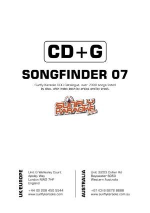 SONGFINDER 07 Sunfly Karaoke CDG Catalogue, Over 7000 Songs Listed by Disc, with Index Both by Artist and by Track