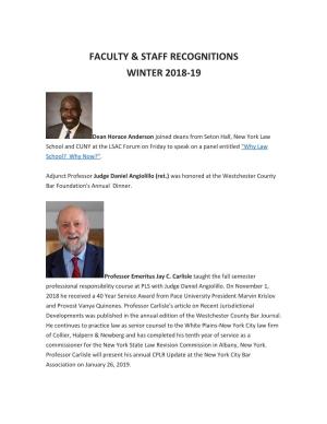 Faculty & Staff Recognitions Winter 2018-19