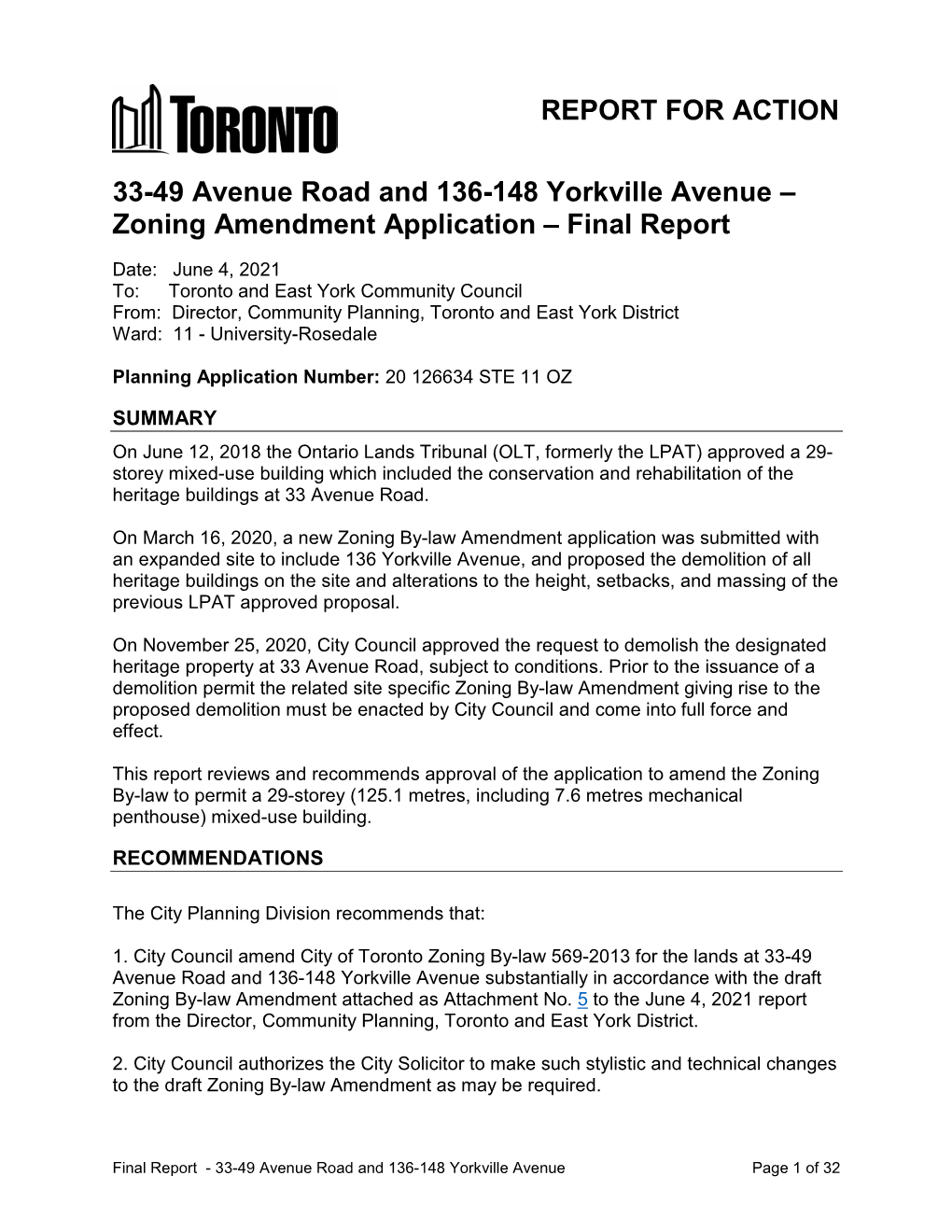 33-49 Avenue Road and 136-148 Yorkville Avenue – Zoning Amendment Application – Final Report