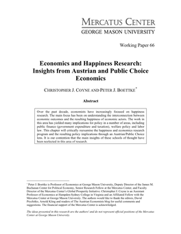 Economics and Happiness Research: Insights from Austrian and Public Choice Economics